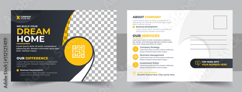 Corporate business or marketing agency postcard template, Real Estate Agent and Construction Business Postcard Template