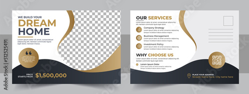 Corporate business or marketing agency postcard template, Real Estate and Construction Business Postcard Template