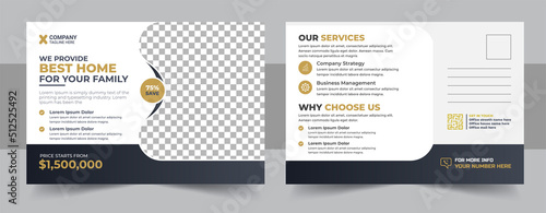 Corporate real estate postcard template vector design, real estate brochure design, cover, annual report, postcard template