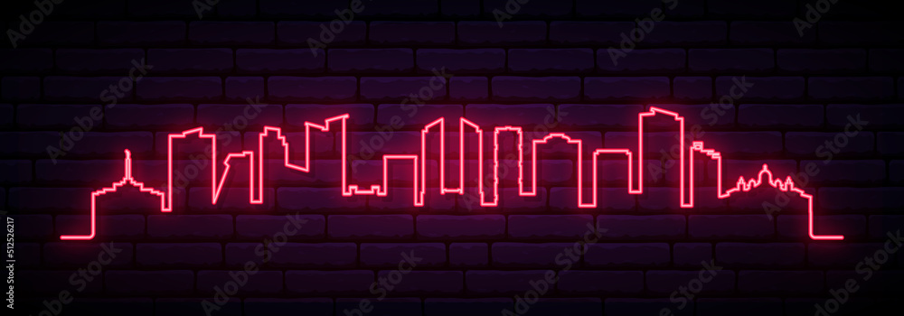 Obraz premium Red neon skyline of San Jose. Bright San Jose City Costa Rica long banner. Vector illustration.