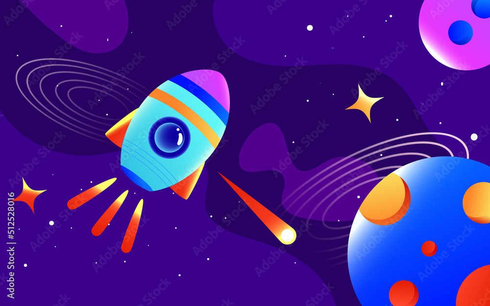 Naklejka premium Astronaut in space suit working in space with universe and planet in background, moon day for man, world space day, vector illustration