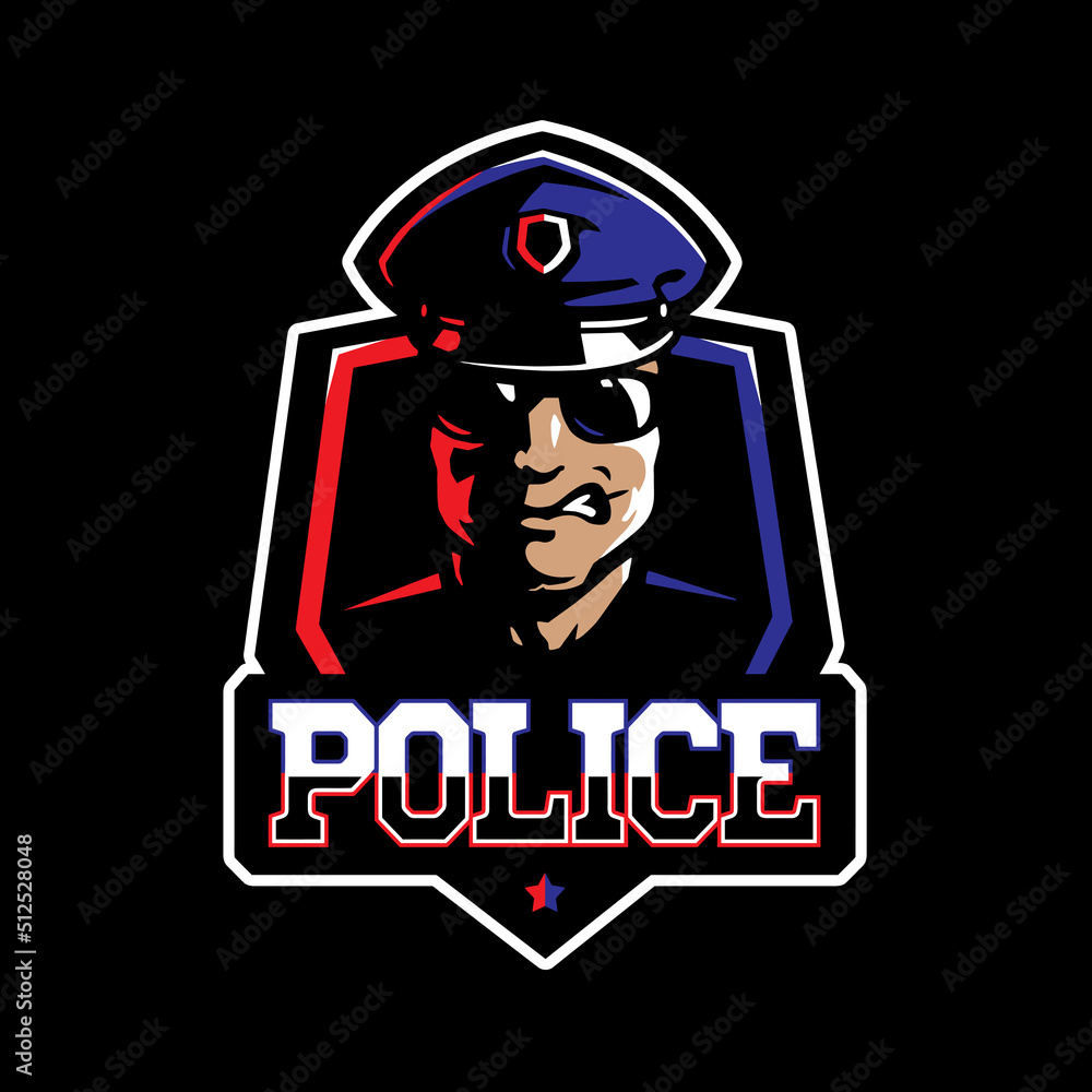 Serious police officer ea sport logo mascot, vector, logo, cartoon