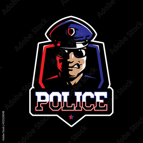 Serious police officer ea sport logo mascot, vector, logo, cartoon, illustration,  mascot, character
