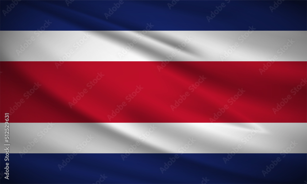 Realistic wavy flag of costa rica background vector. Costa Rica wavy flag vector