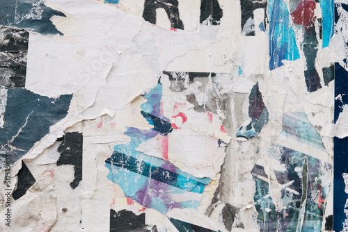 Torn street poster background, abstract retro paper collage 
