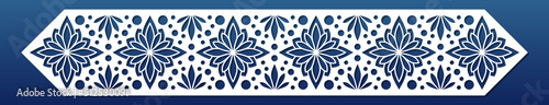 CNC laser cut bookmark with geometric ornament. Paper art, laser cutting stencil, decorative element, border design. Vector illustration