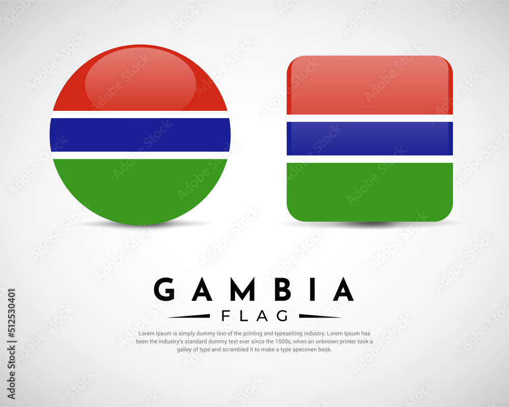 Obraz premium Realistic Gambia flag icon vector. Set of Gambia flag emblem vector