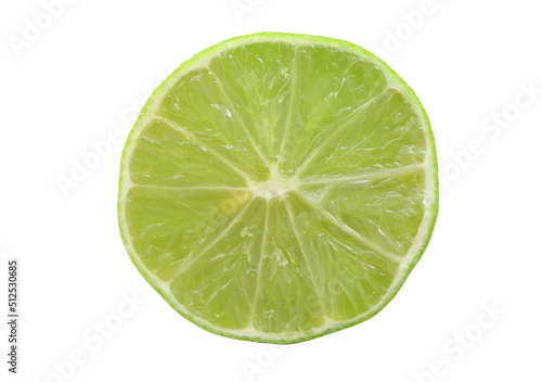 Close up of Lime cut piece isolated on a white background with clipping path.Juicy slice of lime,Top view.