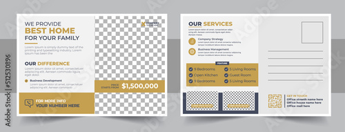 Real estate postcard template vector design, real estate brochure design, cover, annual report, poster, postcard template