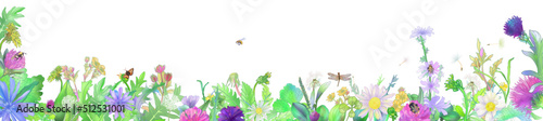 Wallpaper Mural floral backdrop decorated with multicolored blooming flowers and leaves border. Spring botanical flat vector illustration  Torontodigital.ca