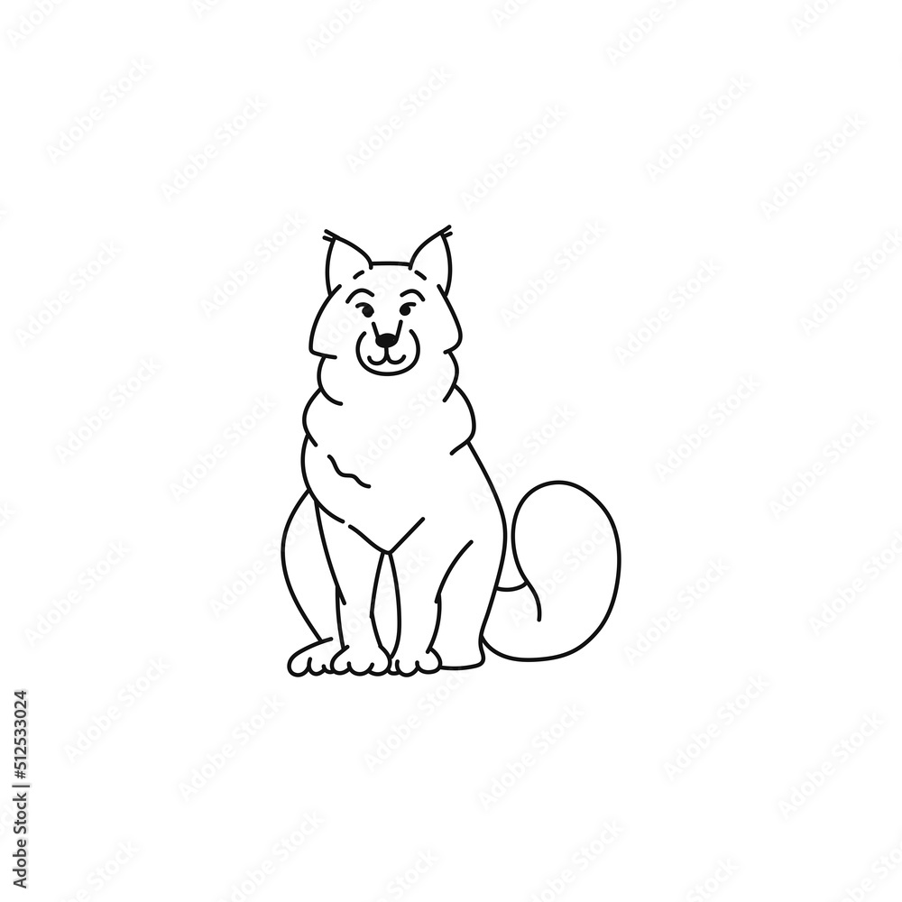 cat black white maine coon contour sketch doodle illustration.