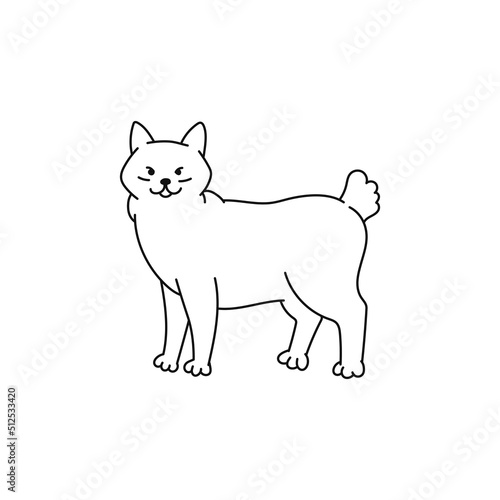 cat black white bobtail contour sketch doodle illustration.