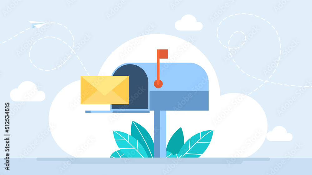 Mail box with letter in envelope. Letterbox. Business correspondence