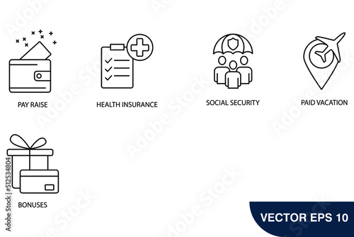 Employee Benefits icons set . Employee Benefits pack symbol vector elements for infographic web