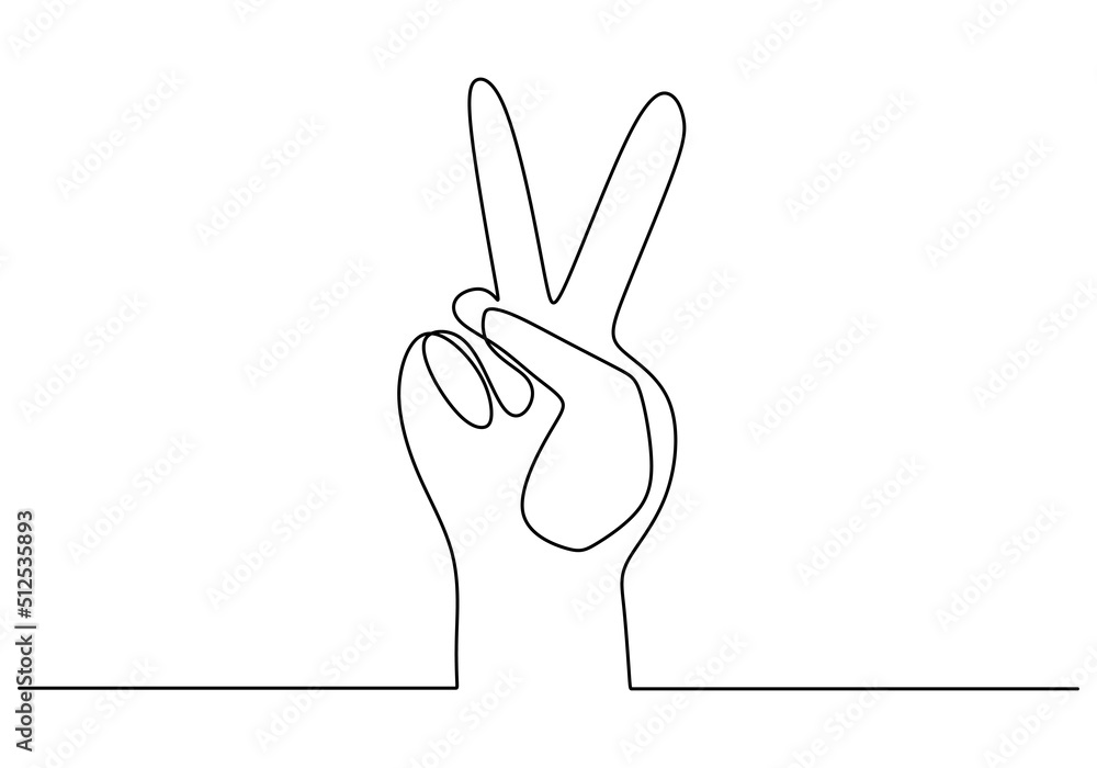 One continuous single line of hand drawn with hand in peace pose for friendship day isolated on white background. One continuous single line of hand drawn with hand in peace pose for friendship day isolated on white background.