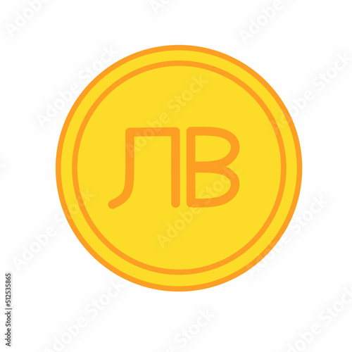Gold coin money flat icon vector illustration. Coin as currency symbol. Coin thin line icon with bulgarian lev sign. Bulgaria currency.