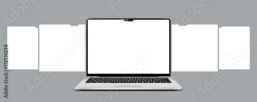 Laptop with blank web pages. Mockup for showing screenshots of web-sites.