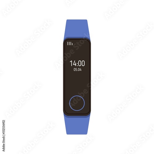 Fitness smart watch with hand band, bracelet. Wrist sports tracker, watches. Smartwatch with electronic screen on strap. Digital handwatches. Flat vector illustration isolated on white background