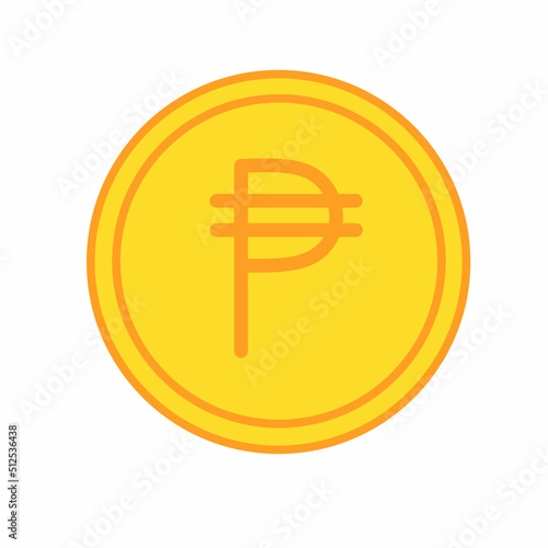 Gold coin money flat icon vector illustration. Coin as currency symbol. Coin thin line icon with peso sign. Philippine currency.