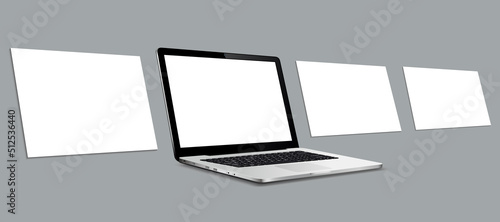 Laptop computer mockup with blank wireframing pages. Concept for showcasing web-design projects.