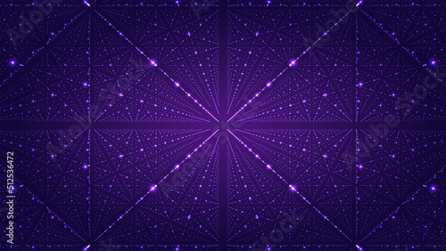 Futuristic infinity space background. Concept of universe with stardust. Galaxy backdrop consisting of moving glowing points. Vector illustration.