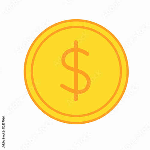 Gold coin money flat icon vector illustration. Coin as currency symbol. Coin thin line icon with dollar sign. American currency.