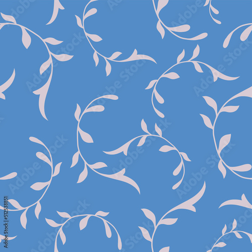 Seamless vector pattern with white abstract branches on a blue background