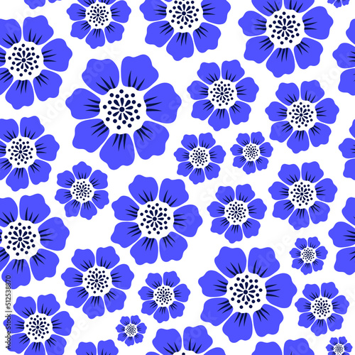 Seamless vector pattern with very peri flowers on a white background
