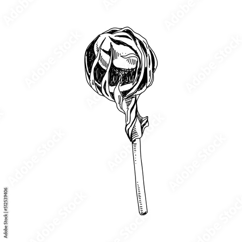Wrapped lollipop candy, retro hand drawn vector illustration.
