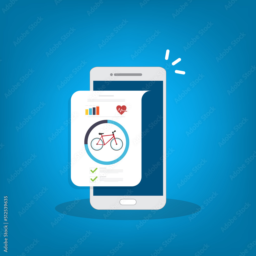 Bicycle, Cycling, Fitness tracking app on mobile phone screen. Bicycle, Cycling, Fitness tracking app on mobile phone screen.