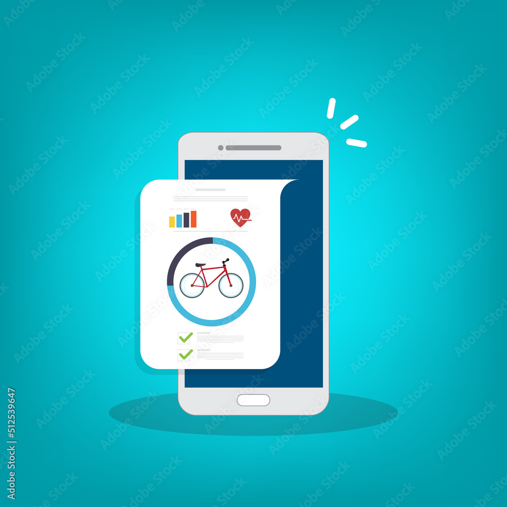 Bicycle, Cycling, Fitness tracking app on mobile phone screen. Bicycle, Cycling, Fitness tracking app on mobile phone screen.
