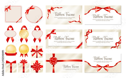 高級感のある金縁の赤いリボンフレームセット