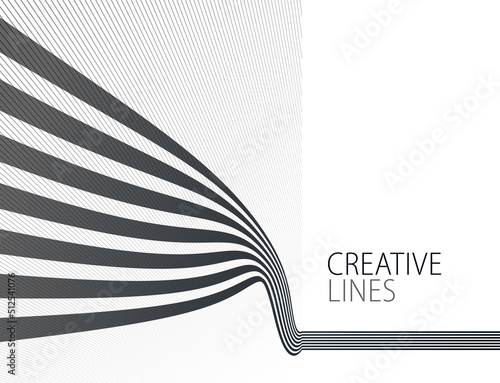 Future lines in 3D perspective vector abstract background, black and white linear composition, optical illusion op art.