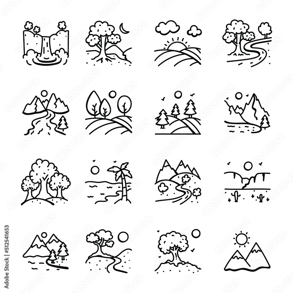 Fototapeta premium Scenic Landscapes Doodles
