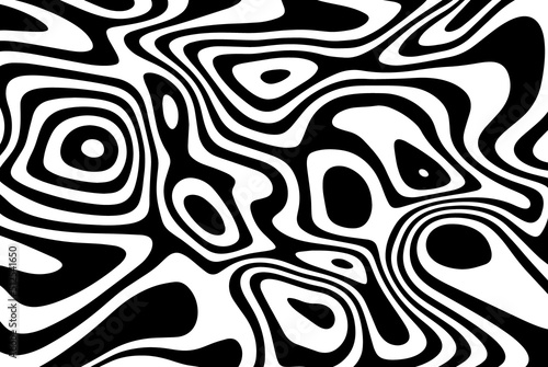 Abstract curved black and white optical illusion lines.Vector abstract cover background.