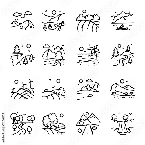 Amazing Scenic Views of Nature- Doodle Icons
