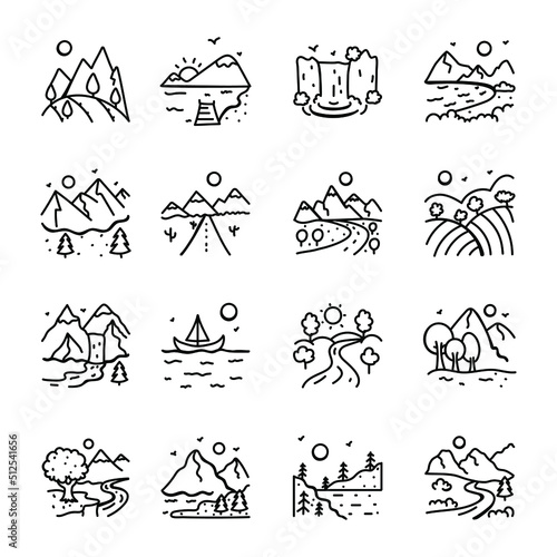 Hand Drawn Icons of Landscapes