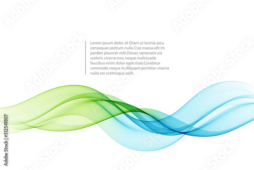 Blue and green wave design element on white background. Transparent lines abstract wave shape.