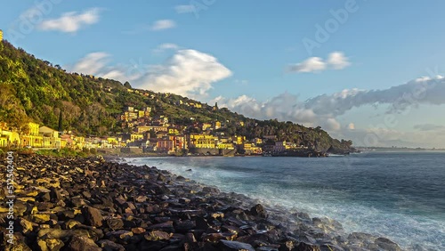 Coastal City Of Acireale On A Sunny Day In Catania, Sicily, Italy. wide time lapse photo