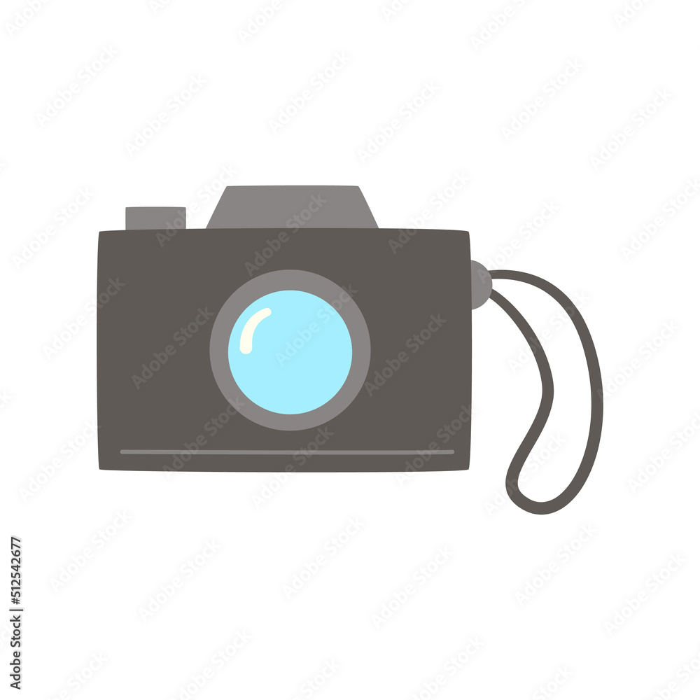 Vector illustration of cartoon photo camera on white background.