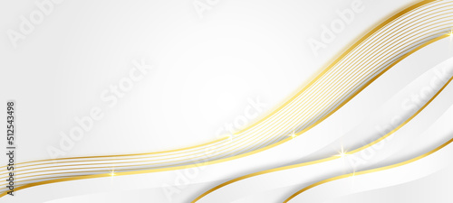 Modern white and gold abstract background. Abstract geometric shape white gold background with light and shadow 3D layered for presentation design.