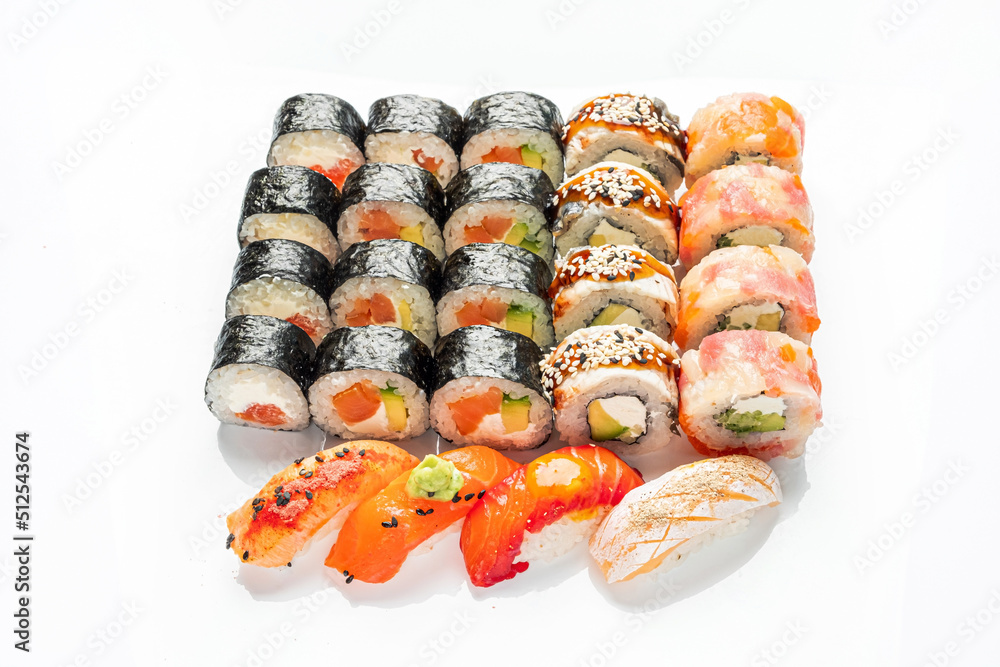 sushi set on the white