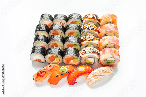 sushi set on the white