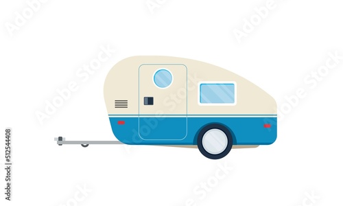 Camper car, bus, trailer, travel house. Flat vector illustration isolated on white background
