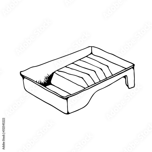 Paint tray, repair tool, vector hand drawn illustration, isolated on white background