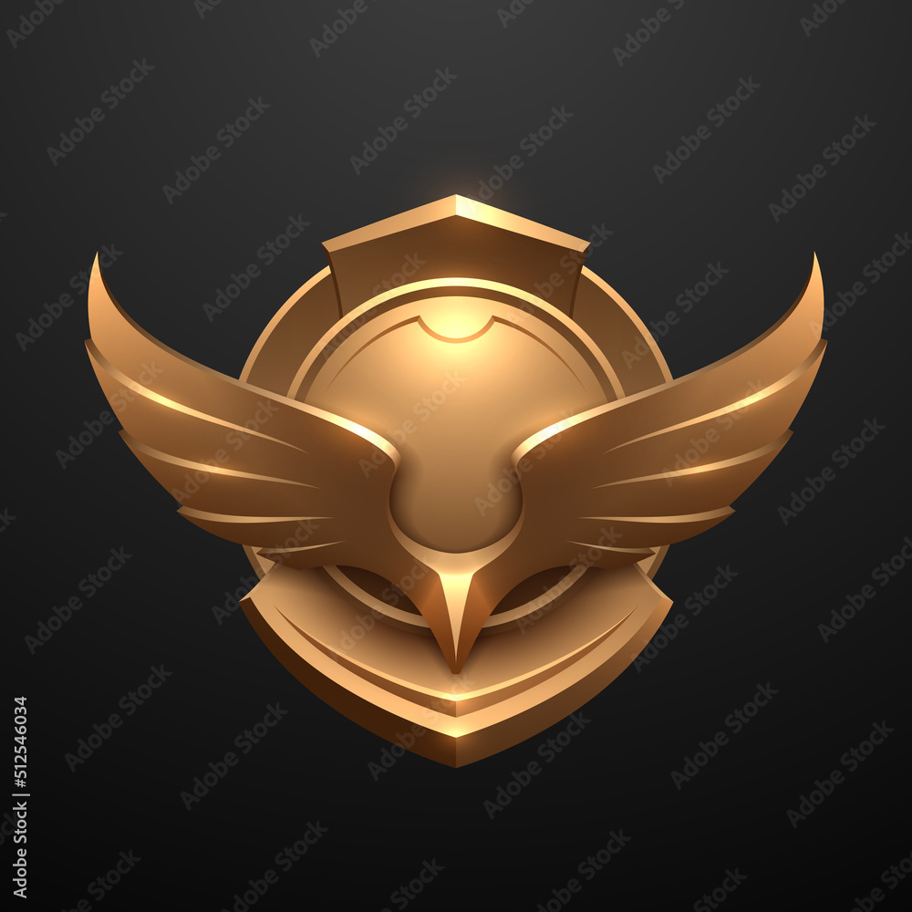 Golden badge with wings on black background Stock Vector | Adobe Stock