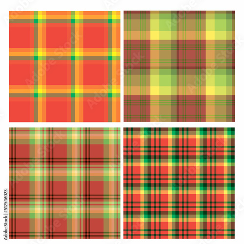 Set of seamless patterns in christmas red and green colors for plaid, fabric, textile, clothes, tablecloth and other things. Vector image.
