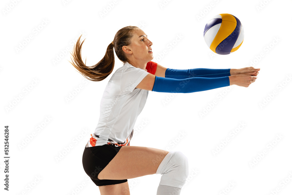 Stockfoto Female professional volleyball player in sports uniform