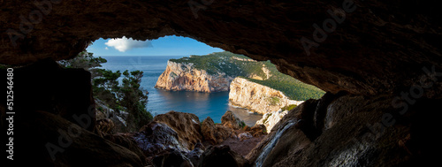 Panoramic view from the cave of the broken vessels of the protected marine area of Capo Caccia, Alghero - Sardinia photo