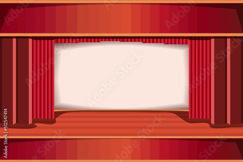 Theater stage with red curtains. Vector illustration